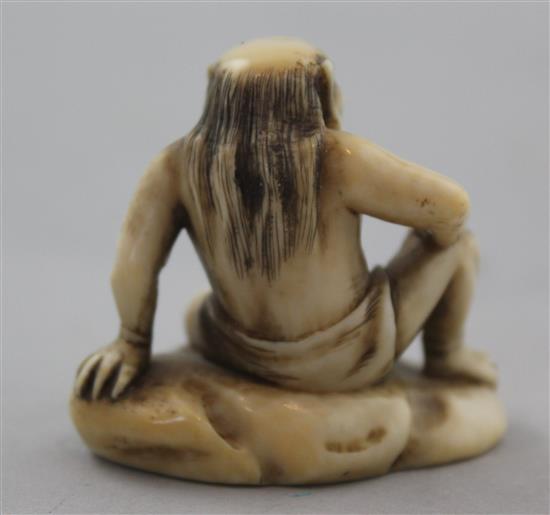 A Japanese ivory netsuke of Raiden (God of Thunder), signed Tomohiro, Edo period, 4.3cm